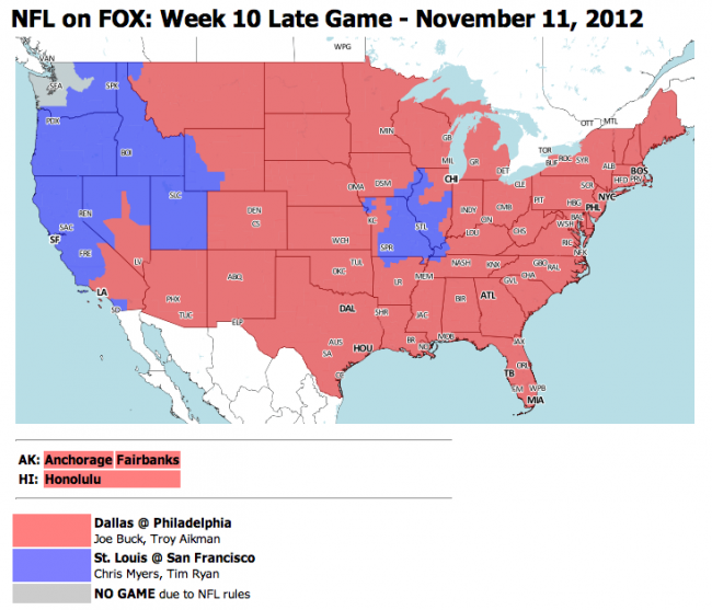 NFL TV Schedule Week 10 Coverage Maps for CBS and FOX Action