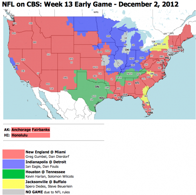 NFL TV Schedule Week 13 Coverage Maps for CBS and FOX Action