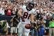 Sep 15, 2013; Houston, TX, USA; Houston Texans tight end Owen Daniels (81) celebrates a third quarter touchdown against Tennessee Titans safety Bernard Pollard (31) at Reliant Stadium. Mandatory Credit: Matthew Emmons-USA TODAY Sports