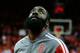 HOUSTON, TX - MAY 03: James Harden #13 of the Houston Rockets waits on the court before the game against the Oklahoma City Thunder in Game Six of the Western Conference Quarterfinals of the 2013 NBA Playoffs at the Toyota Center on May 3, 2013 in Houston