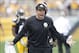 Sep 8, 2013; Pittsburgh, PA, USA; Pittsburgh Steelers offensive coordinator Todd Haley reacts on the sidelines against the Tennessee Titans during the fourth quarter at Heinz Field. The Tennessee Titans won 16-9. Mandatory Credit: Charles LeClaire-USA TOD