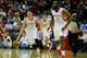 HOUSTON, TX - APRIL 12: Jeremy Lin #7 and James Harden #13 of the Houston Rockets bring the ball upcourt during the game against the Memphis Grizzlies at the Toyota Center on April 12, 2013 in Houston, Texas. NOTE TO USER: User expressly acknowledges and
