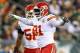 PHILADELPHIA, PA - SEPTEMBER 19: Tamba Hali #91 of the Kansas City Chiefs celebrates after sacking Michael Vick of the Philadelphia Eagles in the second quarter at Lincoln Financial Field on September 19, 2013 in Philadelphia, Pennsylvania. (Photo by El