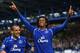 LIVERPOOL, UNITED KINGDOM - APRIL 05: Jo of Everton celebrates with Leon Osman after scoring the third goal during the Barclays Premier League match between Everton and Wigan Athletic at Goodison Park on April 5, 2009 in Everton, England. (Photo by Alex