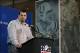 Feb 23, 2012; Indianapolis, IN, USA; Ryan Grigson the general manager of the Indianapoils Colts talks about the status of Peyton Manning (not pictured) at a press conference during the NFL Combine at Lucas Oil Stadium. Mandatory Credit: Brian Spurlock-USA