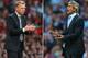(FILE PHOTO - EDITORS NOTE: COMPOSITE OF TWO IMAGES - Image Numbers (left) 177990986 and 176924376 ) In this composite image a comparison has been made between David Moyes (L) , Manager of Manchester United and Manuel Pellegrini,Manager of Manchester City