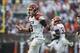 Sep 21, 2013; Blacksburg, VA, USA; Virginia Tech Hokies quarterback Logan Thomas (3) reacts after not making a first down against the Marshall Thundering Herd at Lane Stadium. Mandatory Credit: Peter Casey-USA TODAY Sports