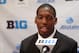 Jul 24, 2013; Chicago, IL, USA; Michigan State Spartans defensive back Darqueze Dennard is interviewed during the Big Ten media day at the Chicago Hilton. Mandatory Credit: Jerry Lai-USA TODAY Sports