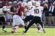 Sep 21, 2013; Stanford, CA, USA; Arizona State Sun Devils quarterback Taylor Kelly (10) is chased down by the Stanford defense during the first quarter at Stanford Stadium. Mandatory Credit: Bob Stanton-USA TODAY Sports