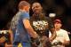Sep 21, 2013; Toronto, Ontario, CAN; Jon Jones congratulates Alexander Gustafsson (left) after Jones' victory in their light heavyweight championship bout at UFC 165 at the Air Canada Centre. Mandatory Credit: Tom Szczerbowski-USA TODAY Sports