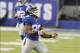 Sep 15, 2013; East Rutherford, NJ, USA; New York Giants wide receiver Victor Cruz (80) celebrates after making a catch during 1st quarter against the Denver Broncos at MetLife Stadium. Mandatory Credit: William Perlman/THE STAR-LEDGER via USA TODAY Sports