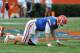 GAINESVILLE, FL - SEPTEMBER 21: Quarterback Jeff Driskel #6 of the Florida Gators falls to a knee injury in the 1st quarter against the Tennessee Volunteers September 21, 2013 at Ben Hill Griffin Stadium at Florida Field in Gainesville, Florida. (Photo