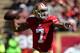 SAN FRANCISCO, CA - SEPTEMBER 22: Colin Kaepernick #7 of the San Francisco 49ers rolls out to pass during the first quarter against the Indianapolis Colts at Candlestick Park on September 22, 2013 in San Francisco, California. (Photo by Thearon W. Hende