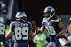 Sep 22, 2013; Seattle, WA, USA; Seattle Seahawks wide receiver Doug Baldwin (89) and Seattle Seahawks wide receiver Sidney Rice (18) celebrate after Rice scored a touchdown against the Jacksonville Jaguars during the first half at CenturyLink Field. Manda