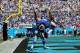 CHARLOTTE, NC - SEPTEMBER 22: David Wilson #22 of the New York Giants flips after a touchown that was called back during their game against the Carolina Panthers at Bank of America Stadium on September 22, 2013 in Charlotte, North Carolina. (Photo by S