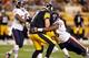 PITTSBURGH, PA - SEPTEMBER 22: Ben Roethlisberger #7 of the Pittsburgh Steelers is sacked by D.J. Williams #58 of the Chicago Bears during a game against at Heinz Field on September 22, 2013 in Pittsburgh, Pennsylvania. (Photo by Gregory Shamus/Getty Im