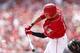 CINCINNATI, OH - SEPTEMBER 2: Shin-Soo Choo #17 of the Cincinnati Reds singles in the first inning of the game against the St. Louis Cardinals at Great American Ball Park on September 2, 2013 in Cincinnati, Ohio. (Photo by Joe Robbins/Getty Images)
