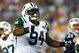FOXBORO, MA - SEPTEMBER 12: Nose tackle Damon Harrison #94 of the New York Jets celebrates after a four-yard tackle for loss in the second quarter against the New England Patriots at Gillette Stadium on September 12, 2013 in Foxboro, Massachusetts. (Pho