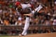 SAN FRANCISCO, CA - OCTOBER 06: Mat Latos #55 of the Cincinnati Reds pitches in the third inning against the San Francisco Giants during Game One of the National League Division Series at AT&T Park on October 6, 2012 in San Francisco, California. (Photo