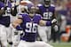 Sep 22, 2013; Minneapolis, MN, USA; Minnesota Vikings defensive end Brian Robison (96) celebrates a sack during the fourth quarter against the Cleveland Browns at Mall of America Field at H.H.H. Metrodome. The Browns defeated the Vikings 31-27. Mandatory