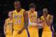 LOS ANGELES, CA - APRIL 12: (L-R) Steve Blake #5, Jodie Meeks #20 and Pau Gasol #16 of the Los Angeles Lakers walk off the court after Kobe Bryant #24 injured himself against the Golden State Warriors in the fourth quarter at Staples Center on April 12,