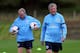 BURTON-UPON-TRENT, ENGLAND - AUGUST 11: Roy Hodgson the manager of England looks on alongside Ray Lewington his assistant during an England U21's training session at St Georges Park on August 11, 2013 in Burton-upon-Trent, England. (Photo by Alex Livese