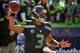 SEATTLE, WA - SEPTEMBER 22: Quarterback Russell Wilson #3 of the Seattle Seahawks throws a pass during the third quarter of the game against the Jacksonville Jaguars at CenturyLink Field on September 22, 2013 in Seattle, Washington. (Photo by Steve Dykes/