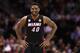 SAN ANTONIO, TX - JUNE 13: Udonis Haslem #40 of the Miami Heat reacts in the third quarter while taking on the San Antonio Spurs during Game Four of the 2013 NBA Finals at the AT&T Center on June 13, 2013 in San Antonio, Texas. NOTE TO USER: User express