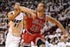 May 15, 2013; Miami, FL, USA; Miami Heat small forward Shane Battier (31) and Chicago Bulls center Joakim Noah (13) fight for position during the second half in game five of the second round of the 2013 NBA Playoffs at American Airlines Arena. Miami Heat
