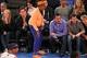 May 5, 2013; New York, NY, USA; New York Knicks fan and director Spike Lee (standing) reacts to a call during the second half of game one of the second round of the NBA Playoffs at Madison Square Garden. Mandatory Credit: Danny Wild-USA TODAY Sports