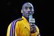 February 20, 2013; Los Angeles, CA, USA; Los Angeles Lakers shooting guard Kobe Bryant (24) speaks about recently deceased owner Jerry Buss before playing against the Boston Celtics at Staples Center. Mandatory Credit: Gary A. Vasquez-USA TODAY Sports