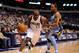 Apr 15, 2013; Dallas, TX, USA; Dallas Mavericks point guard Mike James (13) drives the ball past Memphis Grizzlies point guard Mike Conley (11) during the first quarter at the American Airlines Center. Mandatory Credit: Jerome Miron-USA TODAY Sports
