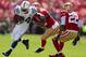 SAN FRANCISCO, CA - SEPTEMBER 22: Ahmad Bradshaw #44 of the Indianapolis Colts runs against Ahmad Brooks #55 of the San Francisco 49ers at Candlestick Park on September 22, 2013 in San Francisco, California. (Photo by Jed Jacobsohn/Getty Images)