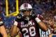 Aug 29, 2013; Columbia, SC, USA; South Carolina Gamecocks running back Mike Davis (28) celebrates a 75 yard touchdown against the North Carolina Tar Heels in the third quarter at Williams-Brice Stadium. Mandatory Credit: Jeff Blake-USA TODAY Sports