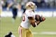 Sep 15, 2013; Seattle, WA, USA; San Francisco 49ers free safety Eric Reid (35) intercepts the ball during the 1st half against the Seattle Seahawks at CenturyLink Field. Mandatory Credit: Steven Bisig-USA TODAY Sports