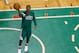 Apr 28, 2013; Boston, MA, USA; Boston Celtics point guard Rajon Rondo (9) on the court before the start of game four of the first round of the 2013 NBA playoffs against the New York Knicks at TD Garden. Mandatory Credit: David Butler II-USA TODAY Sports