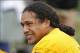 Jul 27, 2013; Latrobe, PA, USA; Pittsburgh Steelers strong safety Troy Polamalu (43) reacts during training camp at Saint Vincent College. Mandatory Credit: Charles LeClaire-USA TODAY Sports