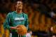 BOSTON, MA - APRIL 3: Rajon Rondo #9 of the Boston Celtics practices shooting prior to a game against the Detroit Pistons on April 3, 2013 at TD Garden in Boston, Massachusetts. Rondo, who is out for the remainder of the season, underwent ACL surgery in