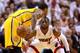 MIAMI, FL - MAY 22: Dwyane Wade #3 of the Miami Heat defends Paul George #24 of the Indiana Pacers in the first quarter during Game One of the Eastern Conference Finals at AmericanAirlines Arena on May 22, 2013 in Miami, Florida. NOTE TO USER: User expres