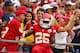 KANSAS CITY, MO - SEPTEMBER 15: Jamaal Charles #25 of the Kansas City Chiefs celebrates with the Kansas City Chiefs fans after scoring the first touchdown against the / in the first quarter September 15, 2013 at Arrowhead Stadium in Kansas City, Missouri.