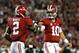 TUSCALOOSA, AL - SEPTEMBER 21: DeAndrew White #2 of the Alabama Crimson Tide celebrates his touchdown reception from AJ McCarron #10 against the Colorado State Rams at Bryant-Denny Stadium on September 21, 2013 in Tuscaloosa, Alabama. (Photo by Kevin C.