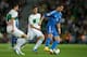 ELCHE, SPAIN - SEPTEMBER 25: Cristiano Ronaldo (R) of Real Madrid CF competes for the ball with Ruben Perez (2ndL) of Elche FC and his teammate David Rodriguez (L) during the La Liga match between Elche FC and Real Madrid CF at Estadio Manuel Martinez V