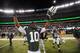 EAST RUTHERFORD, NJ - SEPTEMBER 22: Wide receiver Santonio Holmes #10 of the New York Jets celebrates at the end of the Jets 27-20 win over the Buffalo Bills at MetLife Stadium on September 22, 2013 in East Rutherford, New Jersey. (Photo by Ron Antonelli/
