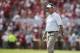 Sep 14, 2013; Norman, OK, USA; Oklahoma Sooners head coach Bob Stoops reacts during the game against the Tulsa Golden Hurricane at Gaylord Family - Oklahoma Memorial Stadium. Mandatory Credit: Kevin Jairaj-USA TODAY Sports
