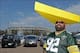 Aug 9, 2012; San Diego, CA, USA; Green Bay Packers fan Frank Del Valle from Whittier, CA poses for a picture with his oversized cheesehead hat before a game between the Packers and San Diego Chargers at Qualcomm Stadium. Mandatory Credit: Jake Roth-USA TO