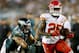 PHILADELPHIA, PA - SEPTEMBER 19: Jamaal Charles #25 of the Kansas City Chiefs carries the ball as Mychal Kendricks #95 of the Philadelphia Eagles defends on September 19, 2013 at Lincoln Financial Field in Philadelphia, Pennslyvania. The Kansas City Ch