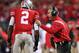 COLUMBUS, OH - OCTOBER 25: Ohio State Buckeyes head coach Jim Tressell instructs his quarterback Terrell Pryor #2 during the game against the Penn State Nittany Lions on October 25, 2008 at Ohio Stadium in Columbus, Ohio. (Photo by Jamie Sabau/Getty Imag