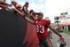 November 11, 2012; Tampa, FL, USA; Tampa Bay Buccaneers wide receiver Vincent Jackson (83) celebrates with fans after they beat the San Diego Chargers at Raymond James Stadium. The Buccaneers won 34-24. Mandatory Credit: Kim Klement-USA TODAY Sports