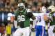 EAST RUTHERFORD, NJ - SEPTEMBER 22: Defensive end Muhammad Wilkerson #96 of the New York Jets celebrates after he sacks quarterback EJ Manuel #3 of the Buffalo Bills in the 2nd half of the Jets 27-20 win over the Buffalo Bills at MetLife Stadium on Septem