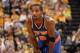 INDIANAPOLIS, IN - MAY 14: J.R. Smith #8 of the New York Knicks looks on in Game Four of the Eastern Conference Semi-finals against the Indiana Pacers during the NBA Playoffs on May 14, 2013 at Bankers Life Fieldhouse in Indianapolis, Indiana. NOTE TO USE